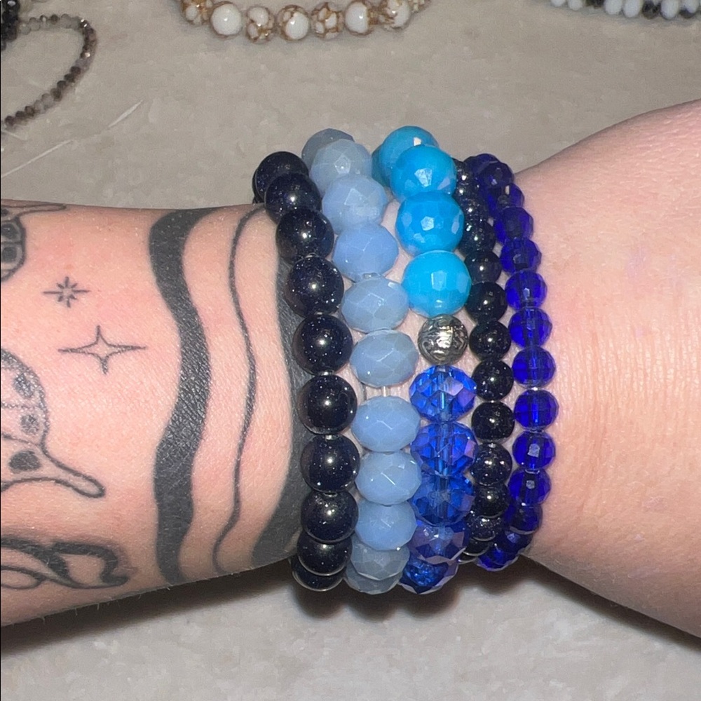 Blue and Black Beaded Bracelet Set